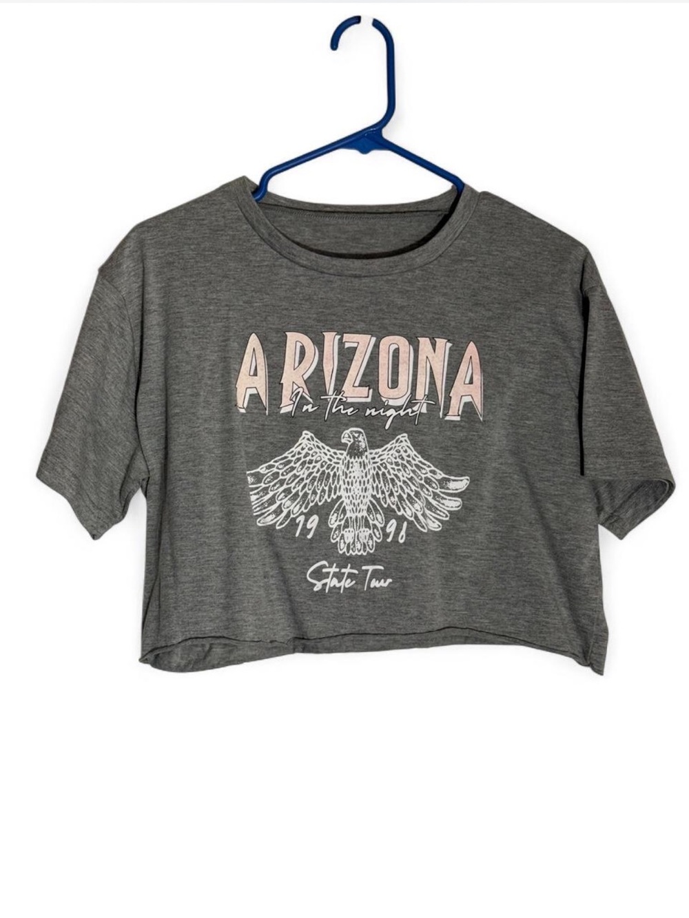 SHEIN Gray Crop Top Arizona Graphic Tee with Pink Accent